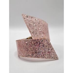 Vintage Opal Confetti Lucite Resin Hinged Cuff Bracelet 1970s 1980s